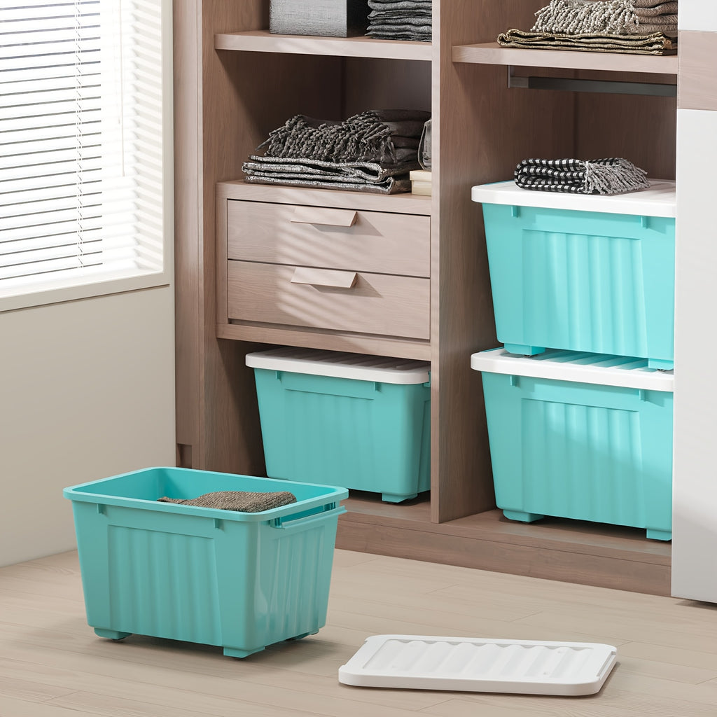 4/6 Pack of Storage Boxes with Lids And Wheels, 72 And 97 Quarts Capacity, Ideal for Storing Various Household Items, Stackable, Available in Three Colors