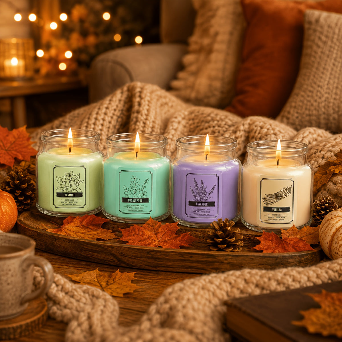 6pcs Candles Set Scented Candles for Home, Gifts for Family People And Friends, Soy Candle Of 3.5oz, 120 Hour Lasting, 6 Scents Fragrance Of Jasmine Eucalyptus Lavender Vanilla Rose Lemon, for Thanksgiving Christmas Decor, Fall Candle