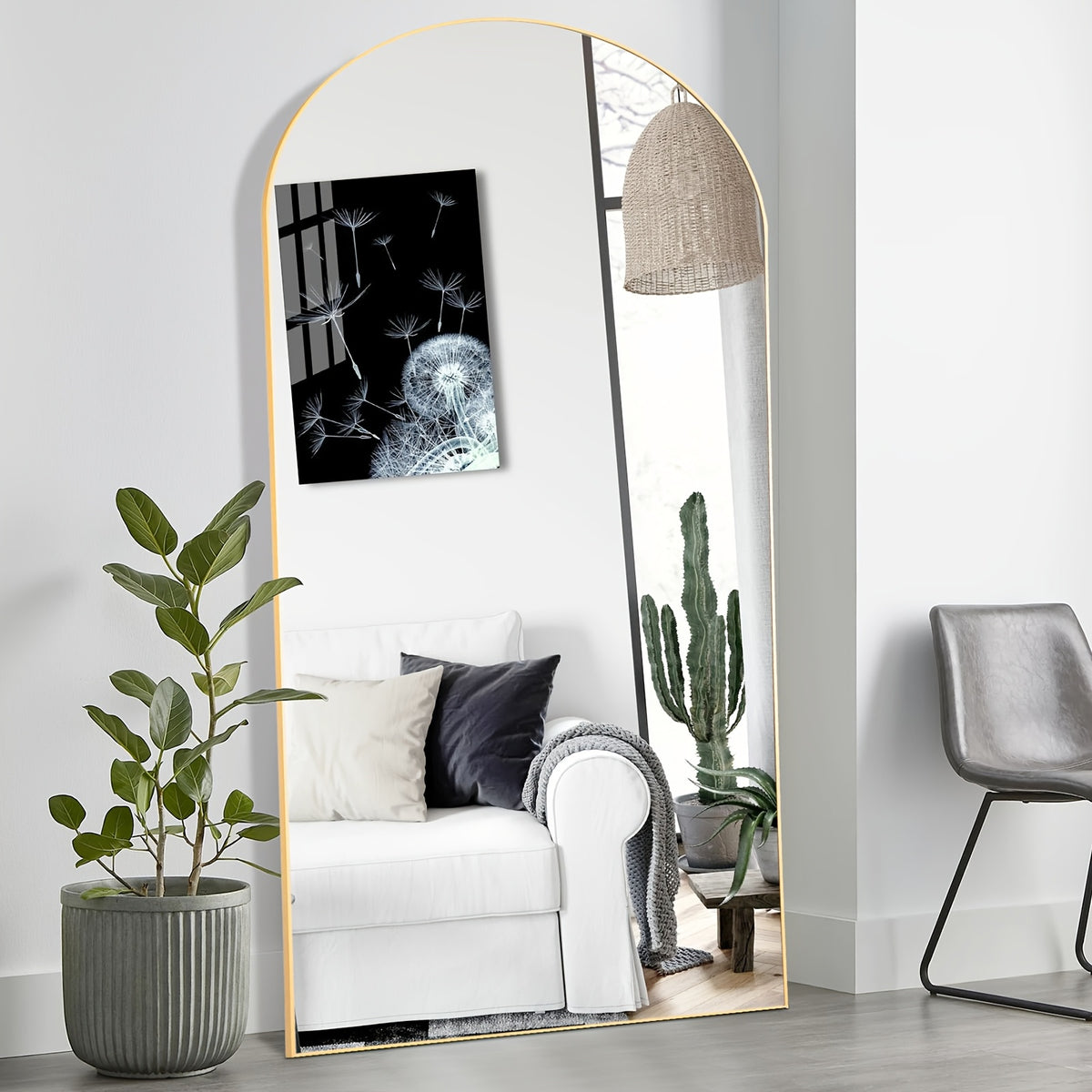 Standing Full Length Mirror with Stand and Hanging Hardware (Arched/Rectangular, Multiple Sizes) | Steel Alloy Frame & Shatter-Proof Glass for Bedroom, Living Room, Hallway, Cloakroom, Modern Home Decor