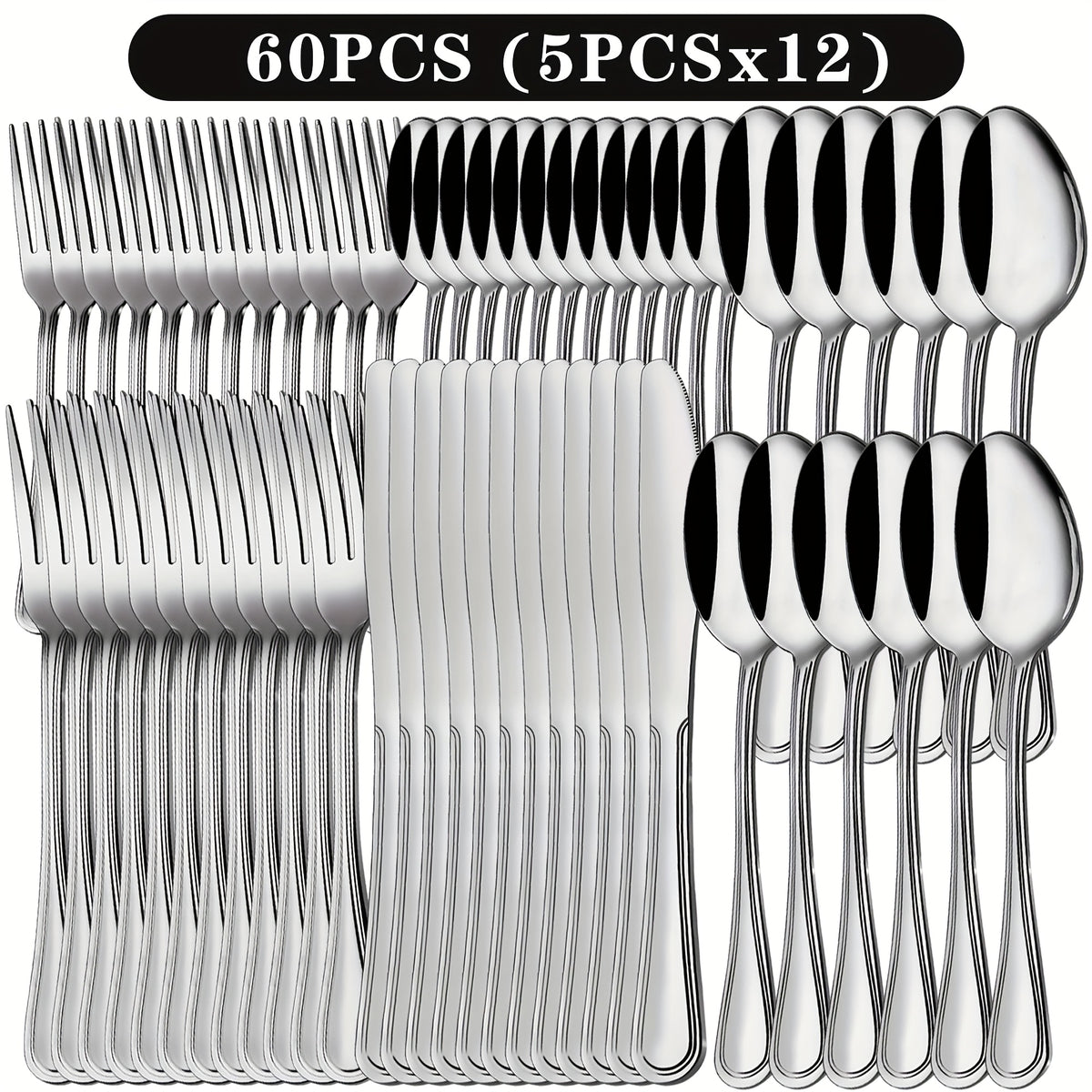 Stainless Steel Flatware Cutlery Set, 20/22/40/60/72pcs for 4/8/12, Silvery/Black/Golden, for Home Kitchen Restaurant Hotel, Affordable Utensils Set, Mirror Polished, Dishwasher Safe, Perfect for Gifts Weddings Outdoor Camping.Local Warehouse