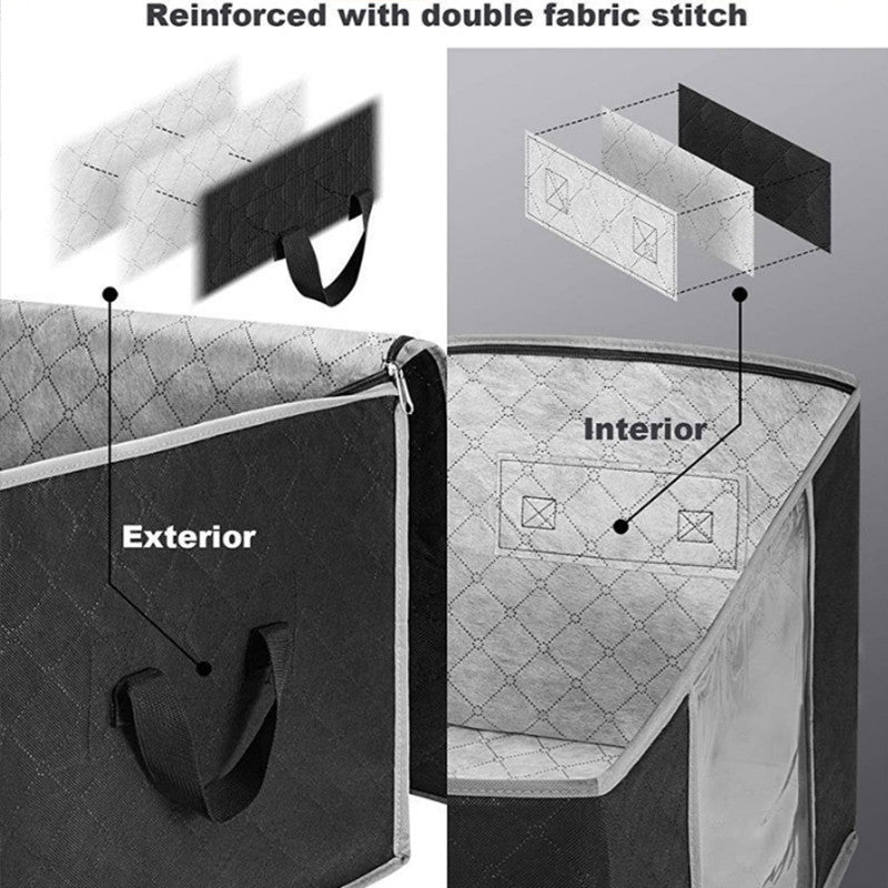 Large Capacity Storage Bags 4 Pack, Foldable Closet Organizers with Reinforced Handles in Black or Gray for Clothes, Blankets, Comforters and Bedding