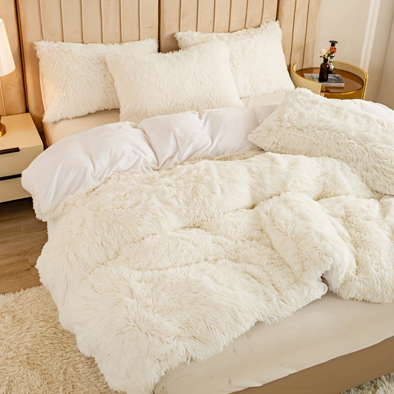 Plush Duvet Cover Set with 2 Pillowcases, 3-Piece Zipper Closure Bedding in Solid and Tie Dye Colors for Bedrooms, Guest Rooms and Dorms, No Insert