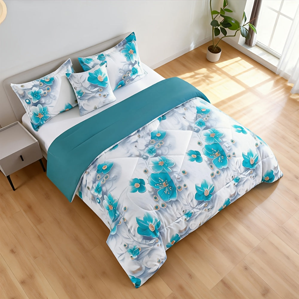 Botanical Floral Comforter Set, Lightweight Microfiber Bedding with Gradient Oil Painting Style in Twin, Full Queen and King for Bedroom Refresh