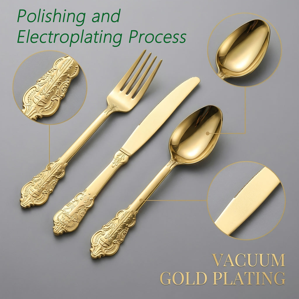 300pcs Premium Disposable Cutlery Set Serves 100 Guests Golden/Silvery Finish Durable Heavyweight Plastic Cutlery Resistant to Warping for Daily Use Ideal for Parties/Weddings/Holiday Gatherings Perfect for Valentine's Day, Christmas, And New Year's