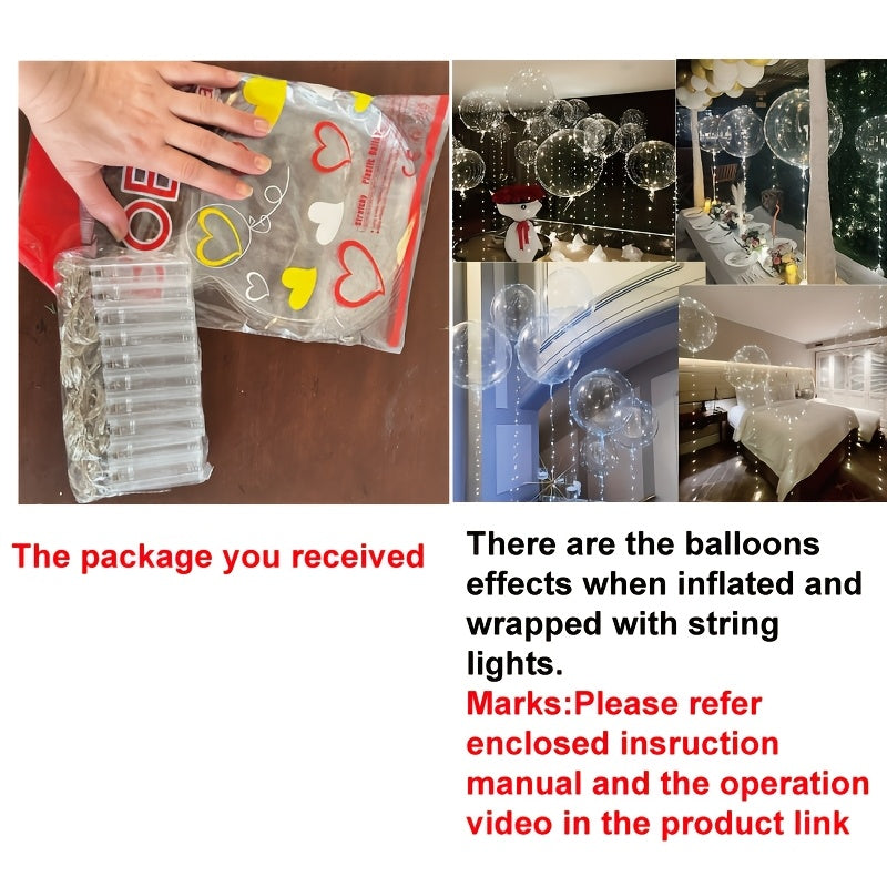 20pcs (10PCS LED Lights with 10pcs LED Light Up Bobo Balloons)String Lights Transparent Balloons for Birthday Wedding Christmas Party Easter Mother's Day Graduation Halloween Decor Decorations. 2*AA Batteries And Helium Not Included,Suitable