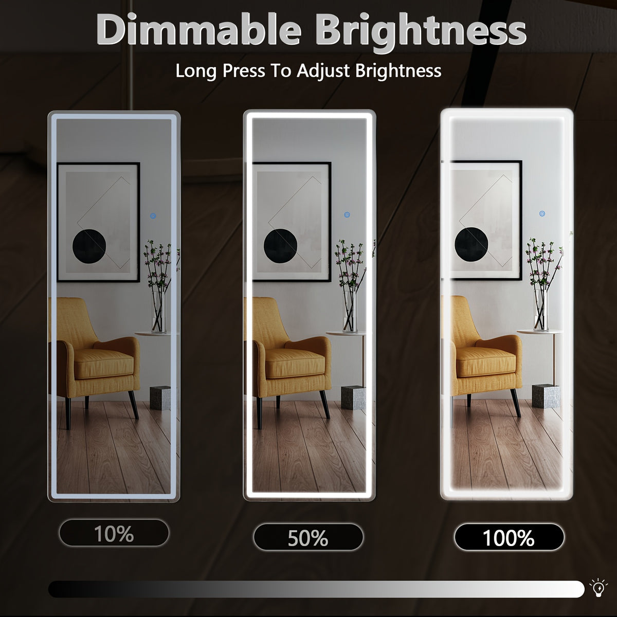 SMUG 64 X 21 Inch Mirror Full Length Standing Mirror with LED Lights, Lighted Floor Mirror with Stand, W/Dimming And 3 Color Lighting, Wall Mirror Full Length Aluminum Alloy Thin Frame