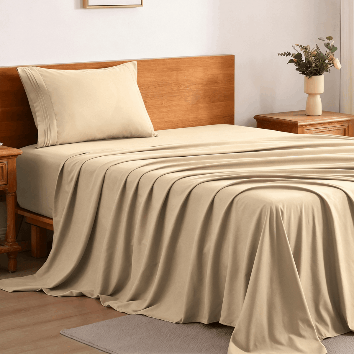 3/4-Piece Cooling Bed Sheet Set, Soft & Breathable Bedding with 18-Inch Deep Pocket, Hotel Luxury Sheets for Summer