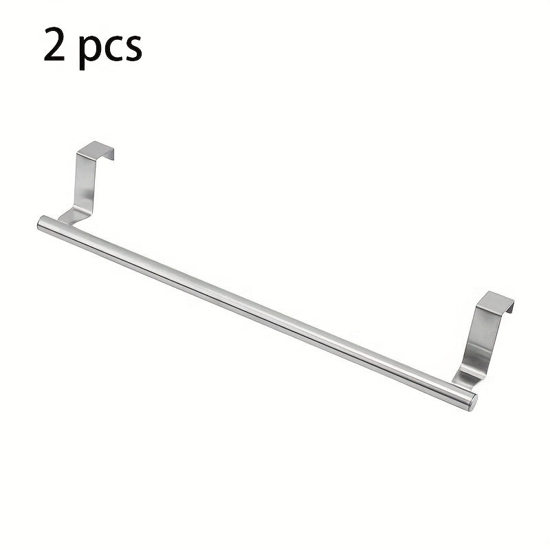 2pcs Cabinet Door Towel Bar, Dishwashing Towel Rack, Stainless Steel Towel Holder, Over The Door Hand Towel Hanger for Kitchen Bathroom Cupboard