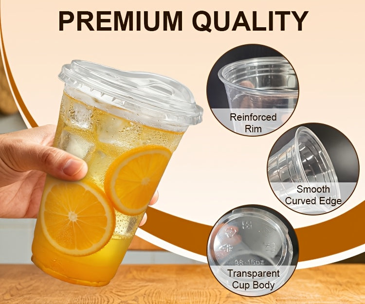 [100 Sets Of Plastic Cups with Lids]Frozen Cold Drink Storage Containers, Disposable Clear Plastic Cups with Lids, Iced Coffee Cups, Ideal for Iced Coffee, Smoothies, Milkshakes, Takeaway And Cold Drinks Perfect for Halloween, Christmas, And Parties
