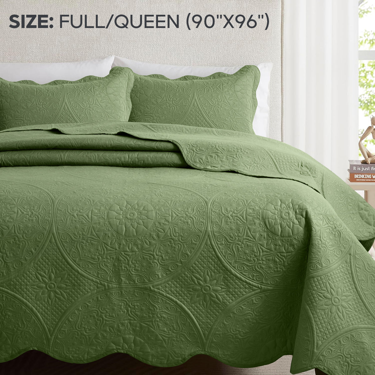 3pcs Luxury Quilted Bedspread Set – Oversize Quilt Coverlet Soft & Cozy Floral Bedspread with Pillow Shams, Breathable Lightweight for Bedroom & Guest Room Decor