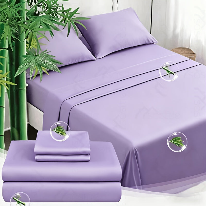 3/4pcs Bamboo Bed Sheet Set-Bamboo Kids Bed Sheet-Ultra Soft & Breathable Bed Sheets-Deep Pocket Up to 16" Hotel Soft Bedding-Perfect for Hot Sleepers-Great Gifts Bedding Sheets Set Bamboo Sheets Sets All Sizes Cooling Bamboo Sheets Random Color