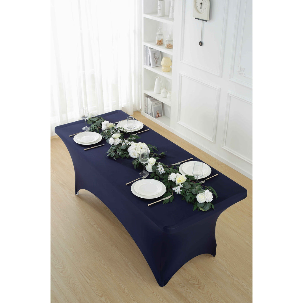 1pcs 4ft/6ft/8ft Spandex Tablecloth, Fitted tablecloth, Wrinkle Resistant Stretchable Rectangle Table Cover For Event, Wedding & Parties