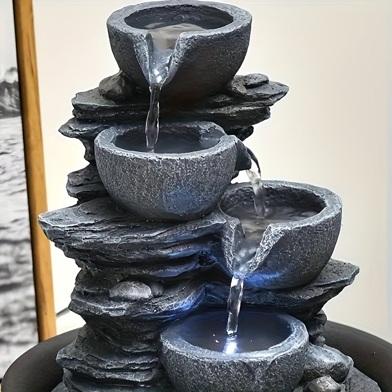 1pc Resin Tabletop Fountain, Indoor Waterfall Fountains with LED Light - Plug, Realistic Rock Design for Soothing Ambiance in Bedrooms, Living Rooms, Offices Or Meditation Spaces