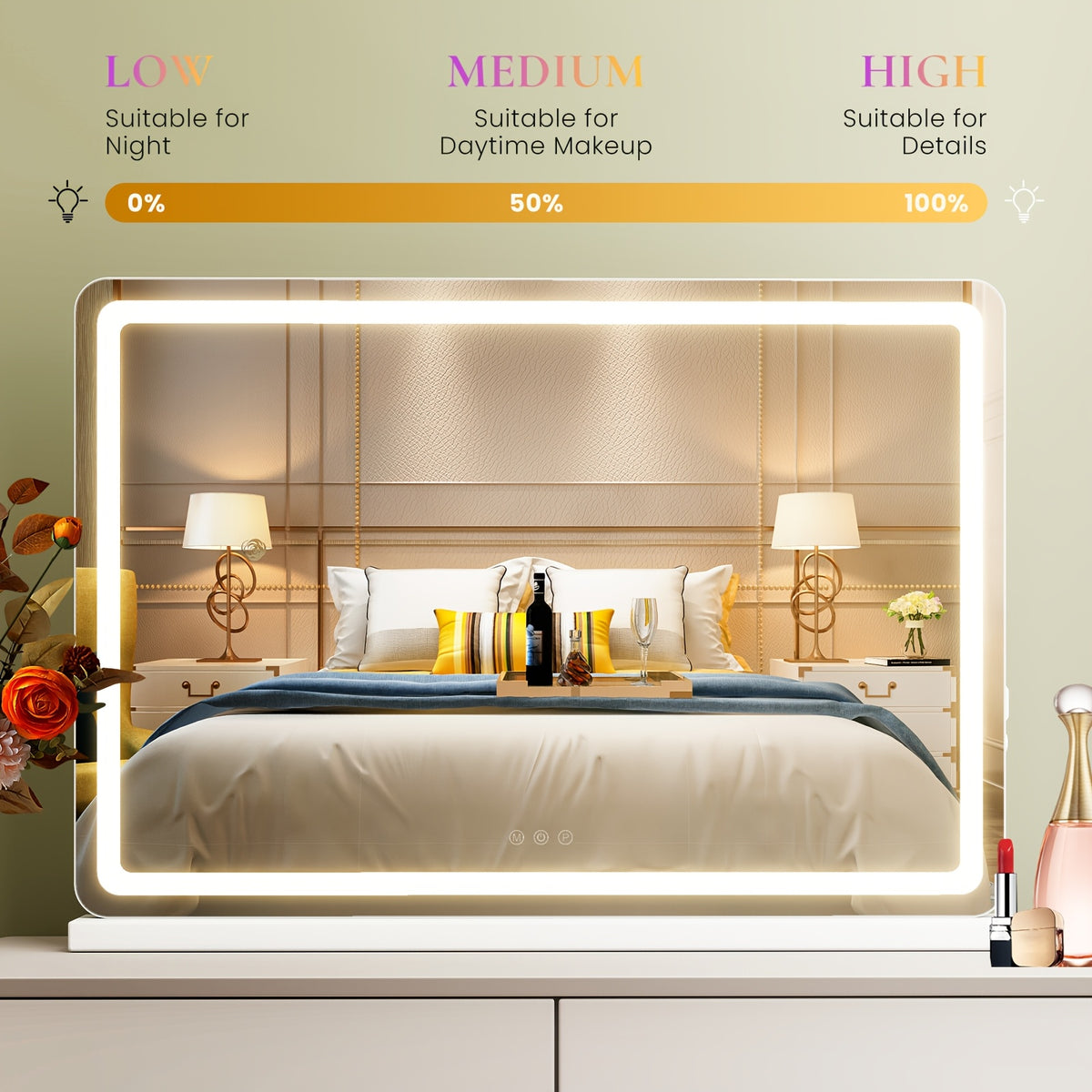 Smart LED Vanity Mirror with Dimmable Lights & Memory - 3 Color Modes, USB Port In Sleek Aluminum Frame for Bathroom, Bedroom, Desk, 13"x17"/22"x19"/32"x22"