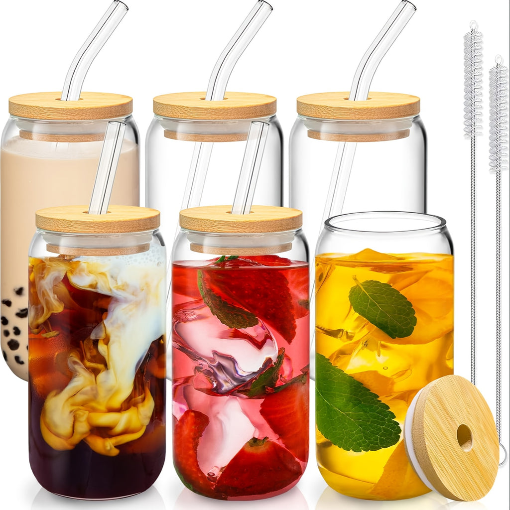 4/6pcs, 18.6oz/550ml, Including Lid, Straw, Straw Brush Glass Cup Set. The Elegant Shape Of The Drinking Cup Is An Ideal Gift, And The Can Shaped Glass Cup Is Suitable for Any Beverage And Occasion