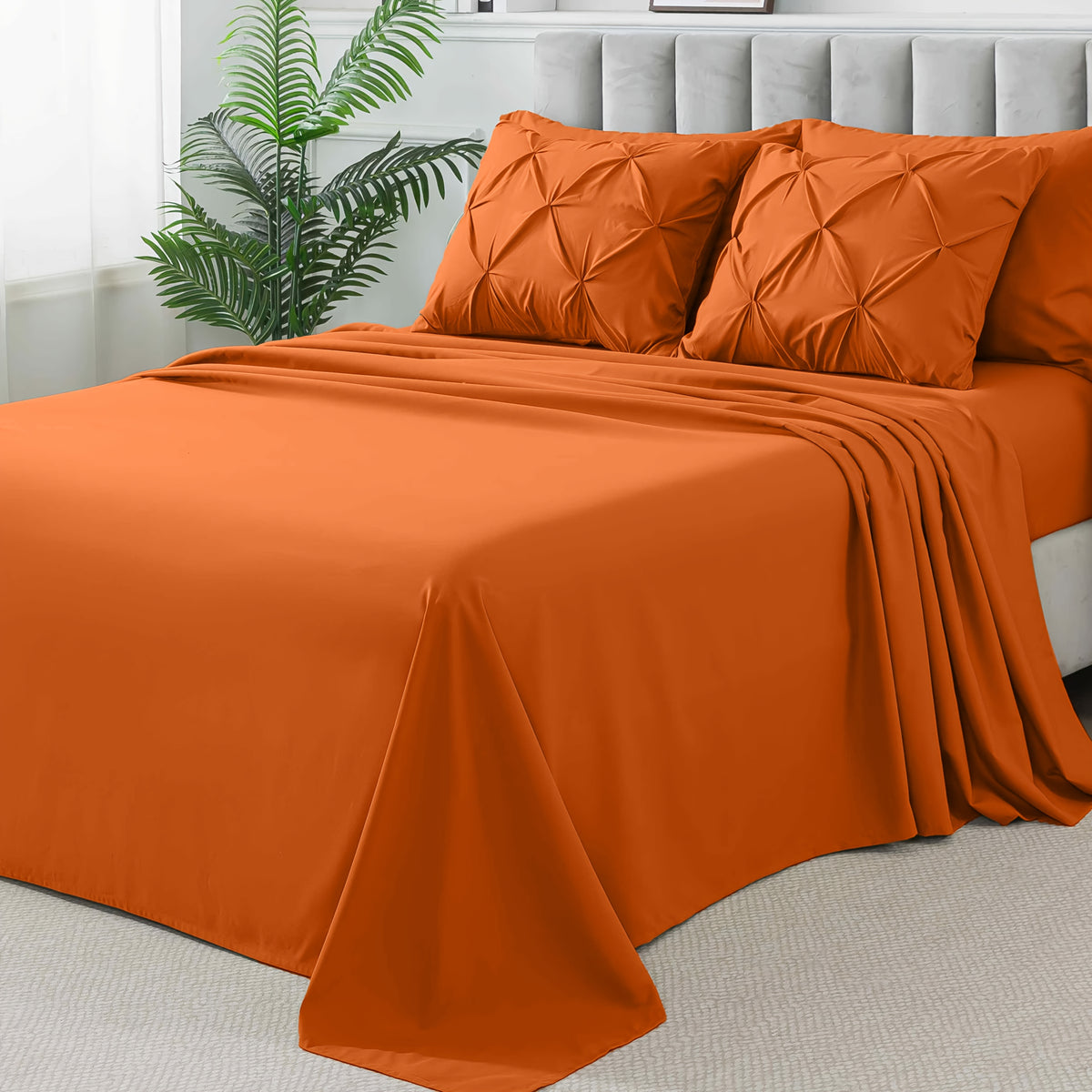 Cosybay 7 Piece Pinch Pleated Comforter Set Queen King Size, Luxury Soft Fluffy Bedding Includes 1 Comforter, 1 Extra Deep Pocket Fitted Sheet, 1 Flat Sheet, 4 Pillowcases & Pillow Covers, Perfect for Halloween Party, Holiday Celebrations & Birthday