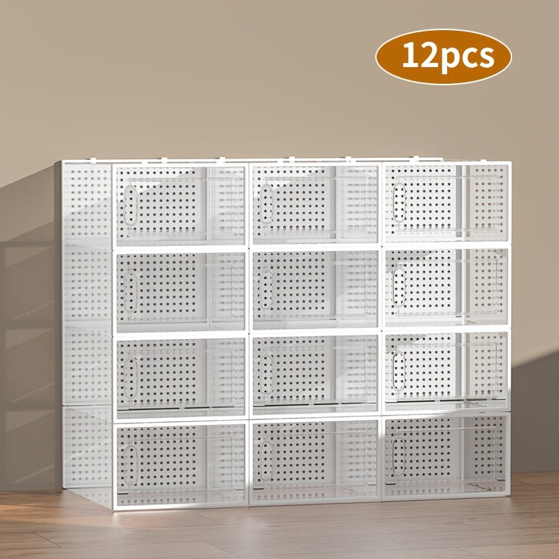 6/12/24pcs Thickened Transparent Shoe Boxes with Lid, Foldable Stackable Free Combination Shoe Rack, Plastic Sneaker Container, Space Saving Storage Organizer for Entryway, Bedroom, Home, Dorm, Ramadan DecorBrand: THCBME