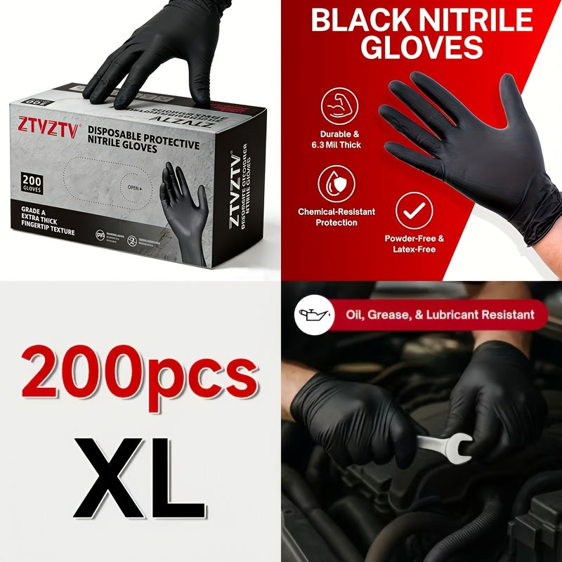 200pcs, Black Nitrile Disposable Gloves, High-Density, Flexible Fit, Chemical Resistant, Industrial-grade Latex-free, Specially Designed For Maintenance Teams, Suitable For Household Cleaning, Tattooing, Painting, Car Washing, Dishwashing
