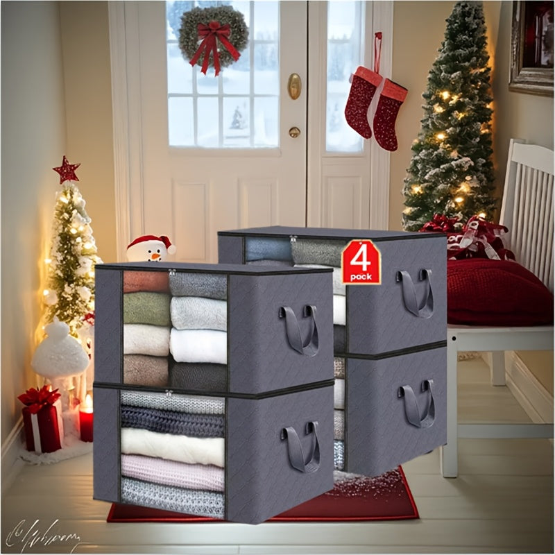 4 Pack 23.78gal Large Capacity Storage Bags Closet Organizers and Storage Clothes Foldable Storage Bins with Reinforced Handles Storage Containers for Clothing Blanket Comforters Bedding, Under-Bed Storage