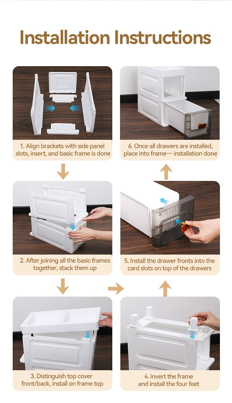 Deluxe Slim Storage Cabinet with Drawers - Durable Waterproof PP Material, Multi-Purpose Organizer with Ample Storage for Bathroom, Kitchen, Personal Care Product Dispensers, and More - Ideal for Small Spaces, Storage Drawer Units