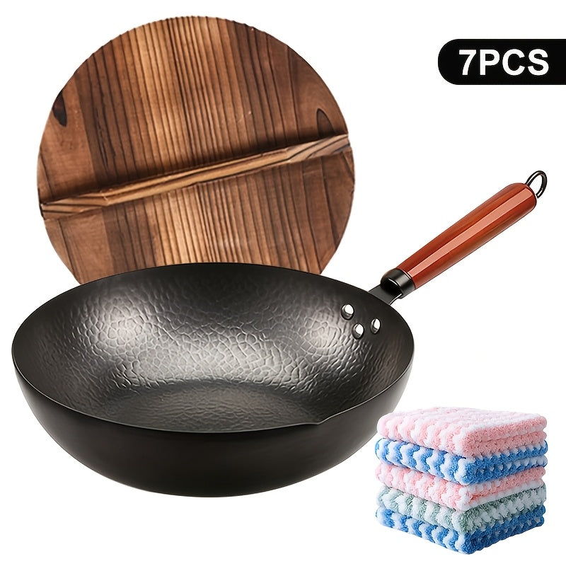 7/20pcs Covered Wok - Non Stick Cast Iron Cookware Frying Pan 12.6 Inches | Suitable for All Stoves, Comes with Kitchenware Accessories, Kitchen Utensils, Kitchen Tools, Kitchen Accessories, Camping Kitchen Supplies