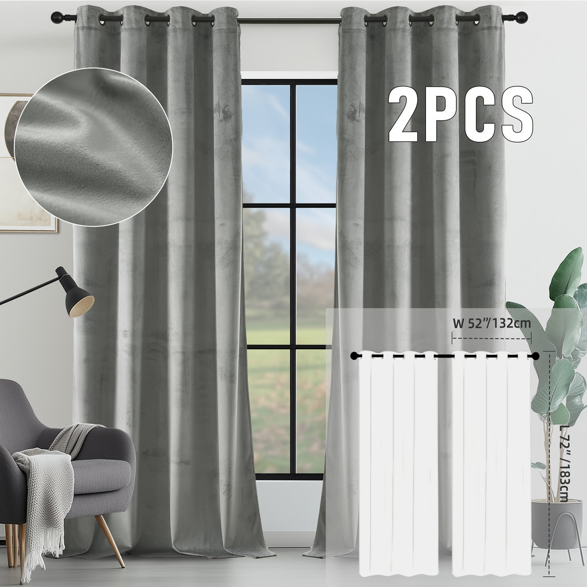 2pcs Velvet Room Darkening Curtains | Vintage Soundproof and Thermal Insulated, Elegant Soft Velvet Grommet Top Curtains for Living Room and Bedroom, Unlined, Solid Color, Fashionable Valentine'S Day Décor