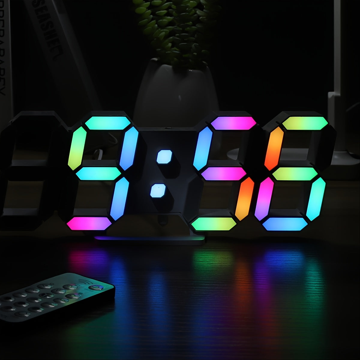 1pc RGB Neon LED Clock 9. 7" Digital Wall Clock Large Display Aesthetic Alarm Clock for Bedroom Living Room, Colorful, Remote Control, Adjustable Brightness, Date/Temperature