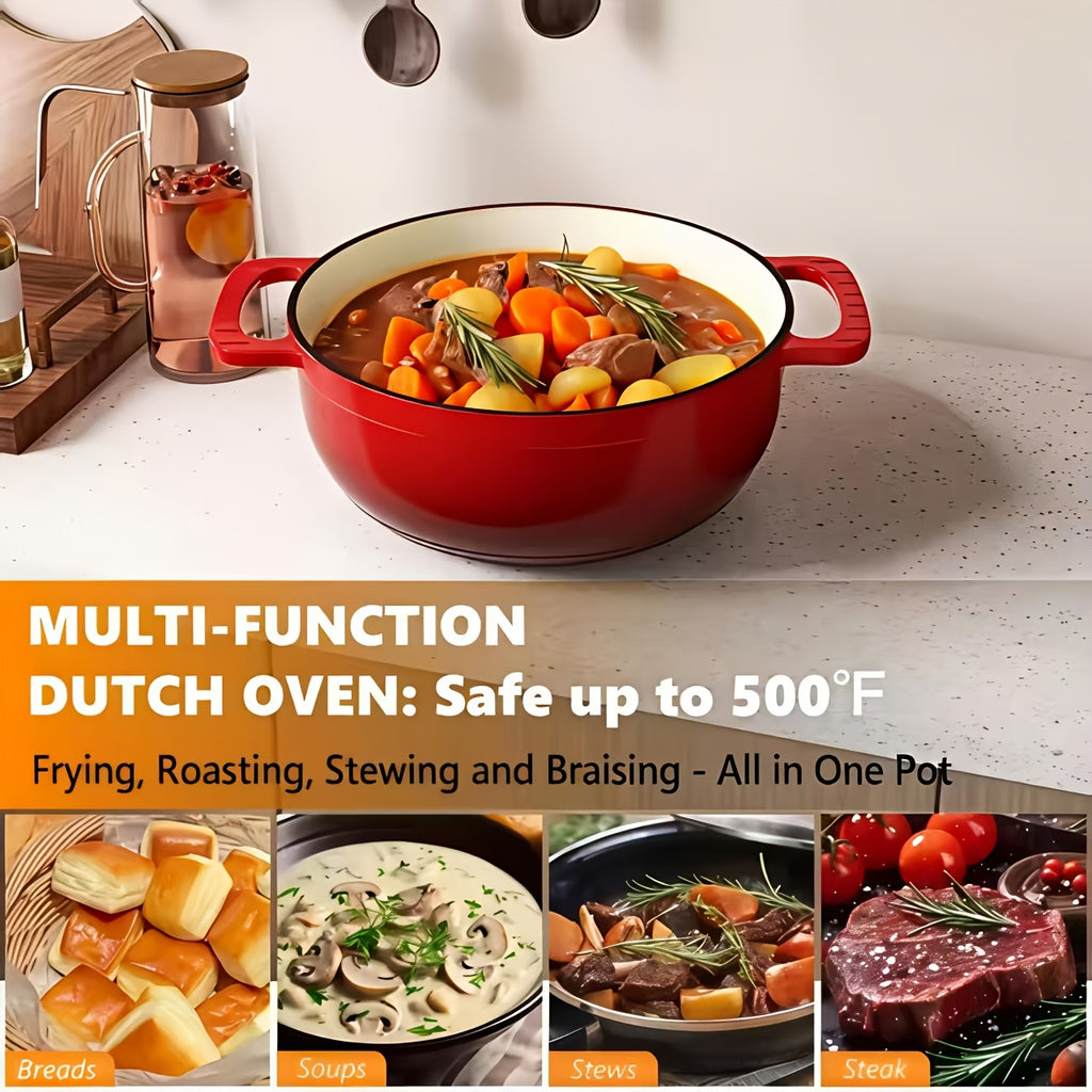Cast Iron Dutch Oven Pot, Enameled Pot with a Lid, Ideal for Braising, Roasting, Baking, Soups, Stews - Home & Professional Kitchens, Heavy-Duty & Nonstick, Oven Safe Up to 500° F, Dual Handles, Works On All Stovetops-Enamel Pot