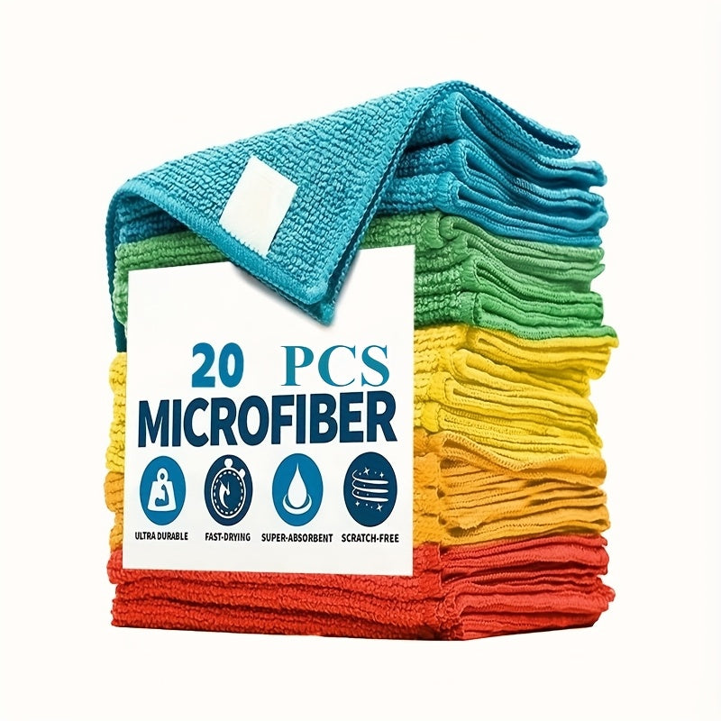 20pcs, Random Color Microfiber Cleaning Cloth, Dishwashing Cloth, Multifunctional Cleaning Towel, Household Rag, Kitchen Bathroom Cleaning Towel, Durable Absorbent Towel, Easily Remove Stains And Grease, Cleaning Supplies, Cleaning Gadgets