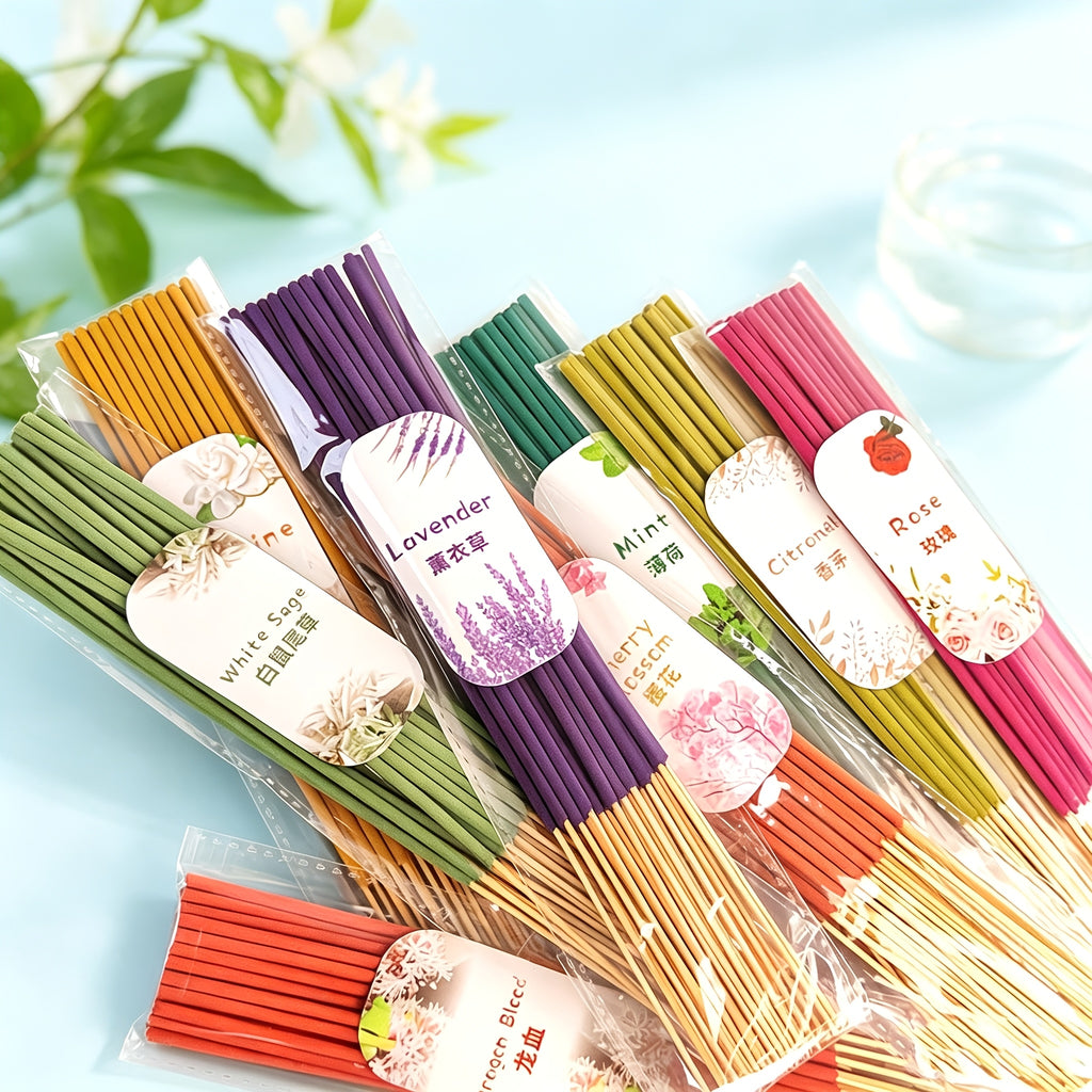 Premium Bamboo Incense Stick Set with Eight Distinctive Fragrances: Sage, Lavender, Pink Cherry Blossom, Mint, Jasmine, Dragon'S Blood, Rose, And Lemongrass. 23 Sticks for Each Scent, Perfect for Creating an Elegant Indoor Atmosphere