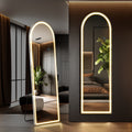 LED Full Body Dressing Mirror, Arched or Rectangular Aluminum Alloy Frame with Stand in 16 x 60 or 26 x 71 Inches for Bedroom, Wall and Floor Display