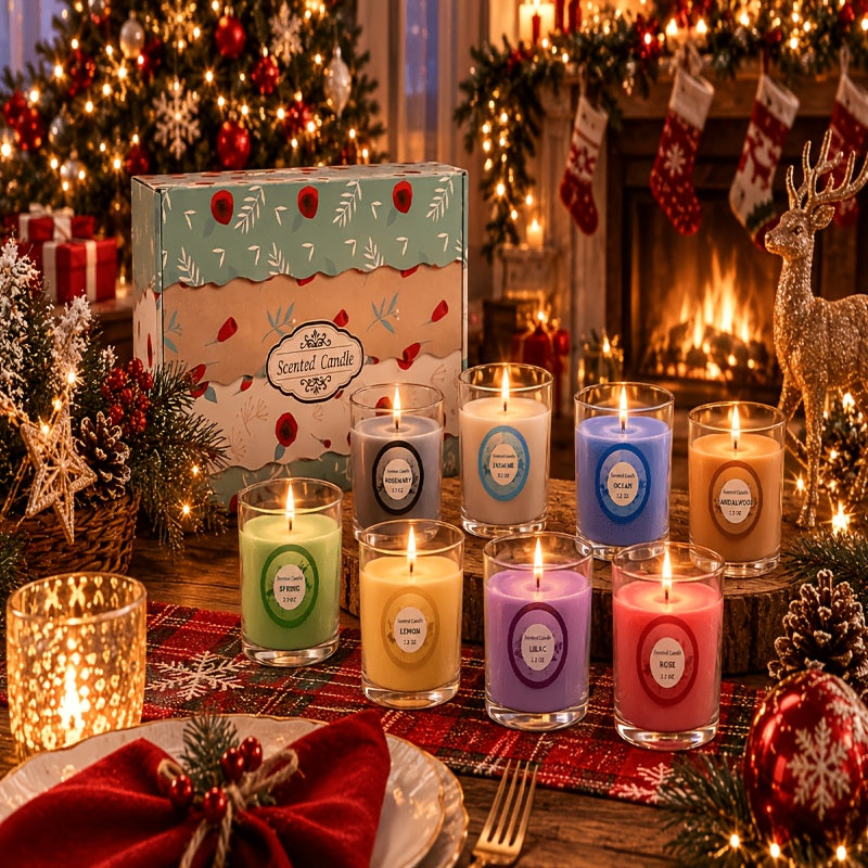 20pcs Scented Candles (2.6inch X 1.9inch), Containing 10 Different Scents, Packaged in Glass Jars Made of Soy Wax. The Fragrance Is Rich And Suitable for Use on Occasions Such As Ladies' Birthdays, Presidents' Day, Halloween, Christmas, Etc