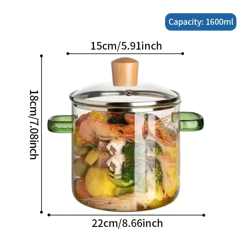 54Oz Borosilicate Glass Cooker with Yellow Handle Heat Resistant Transparent Soup Congee Pot Suitable for Stoves And Ovens Perfect for Families And Restaurants Perfect for Soups Milk Ramen More Easy Clean Odorless Kitchen Essential