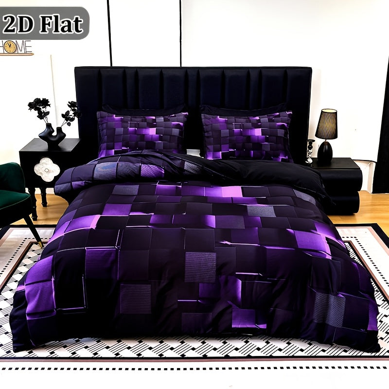 2D Flat 3pcs Cool Technology Digital Printing Material Quilt Cover Set Four Seasons Product, Red And Blue, Four Sizes (Twin, Full, Queen, King) (1pc Quilt Cover And 1/2pcs Pillowcases, Without Filling)