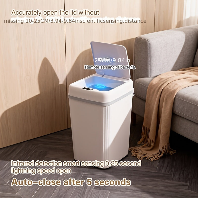 Automatic Sensor Trash Can with Quiet Open-Close Lid, 1 or 2-Pack Household Waste Bins in 3.43 or 3.96 Gallon Options for Bathroom and Kitchen