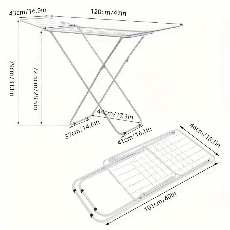 Clothes Drying Rack, Foldable 2-Level Laundry Drying Rack, Free-Standing Large Drying Rack, with Height-Adjustable Wings, Foldable for Easy Storage, White, Drying Racks