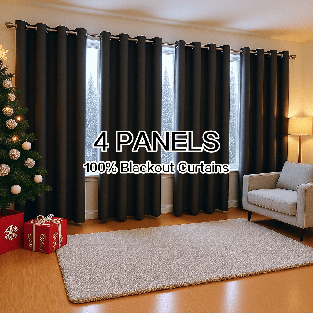 4 Panels 100% Blackout Curtains Heat Insulation Noise Reduction Privacy Protection Thermal Insulated Curtains Soundproof Curtains Light Blocking Curtains Red Curtains Christmas Decorations Partition Curtains Suitable for Living Rooms Bedrooms Balcon