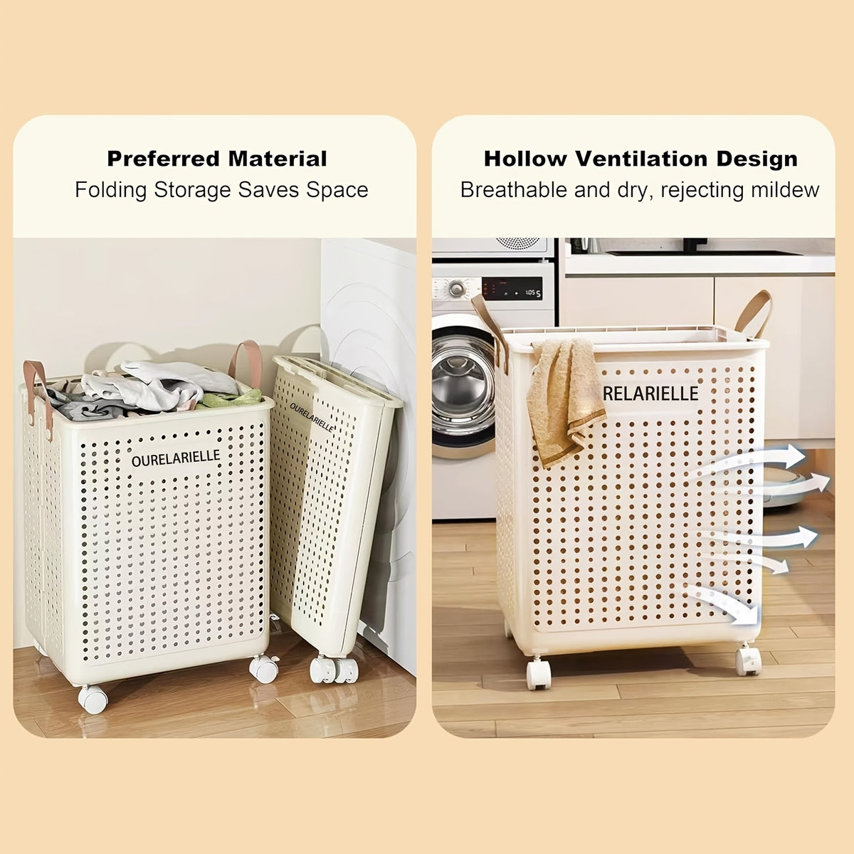 One Large Foldable Laundry Basket Without Cover - Imitation Leather, Hand Wash, Solid Color, Versatile Portable Laundry Basket with Wheel for Bathroom And Balcony Storage, Laundry Baskets