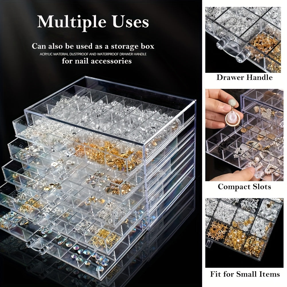1pc, 5-layer Drawer-type Nail And Accessory Storage Box, Transparent Style, Drawer-type Is Also Easy To Access, Suitable For Small Storage Containers Of Nail Art, Necklaces, Earrings, Rings And Other Accessory Items, Jewelry Boxes