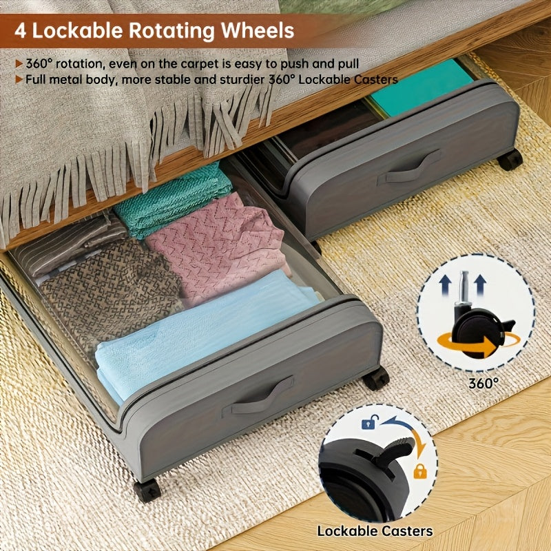 2 Pack Rolling Underbed Storage Box, Under Bed Storage Bins, Under Bed Shoe Rack Organizer, Rolling Underbed Metal Drawer for Clothes, Blankets, Shoes,, Books, Bedding, Under-Bed Storage