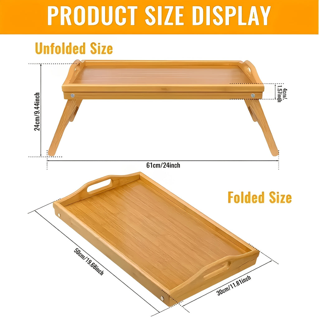 A Bamboo Bed Tray Table Measuring 19.32 by 11.83 Inches, Featuring Handles And Folding Legs, Perfect for Breakfast, Snacks, Or Working While on The Sofa Or Bed, Sold in a Half Pack