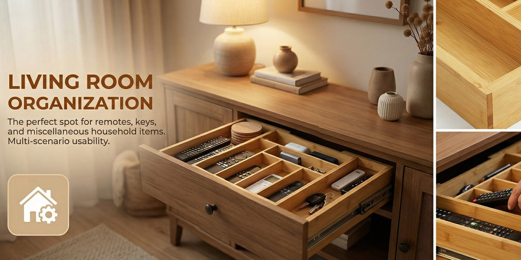 Versatile Bamboo Expandable Drawer Organizer for Cutlery, Adjustable Tray, Wooden Drawer Dividers for Organizing Silverware, Cutlery And Knives in The Kitchen, Bedroom Or Living Room