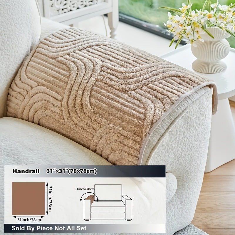 1pc Pet Friendly Sofa Cover, Dog Friendly Non Slip Furniture Protector, Fox Tail Patterned & Solid Color Shu Velveteen Plush Sofa Cushion, All Season Short Plush Sectional Sofa Cover for Living Room Bedroom Office