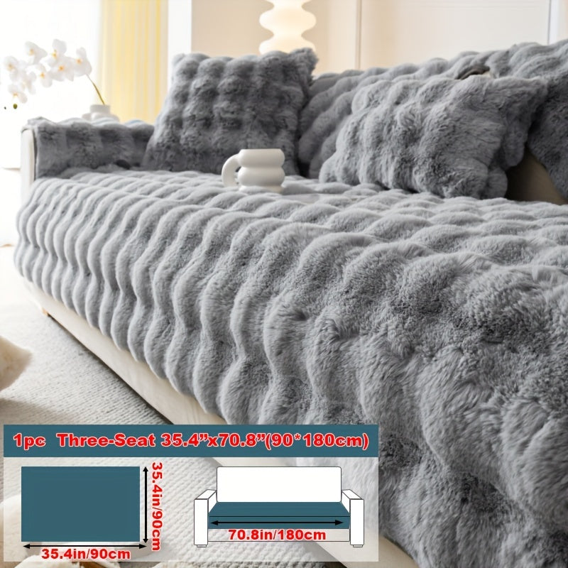 1pc Faux Rabbit Plush Sofa Cover, Winter Warm Thickened Plush Soft Sofa Cover, Pet Favorite, Dog Friendly Sofa Cover, Cushion Protection Cover, Anti Slip Sofa Furniture Protection Cover, Bedroom, Office, And Living Room Decoration Local Warehouse
