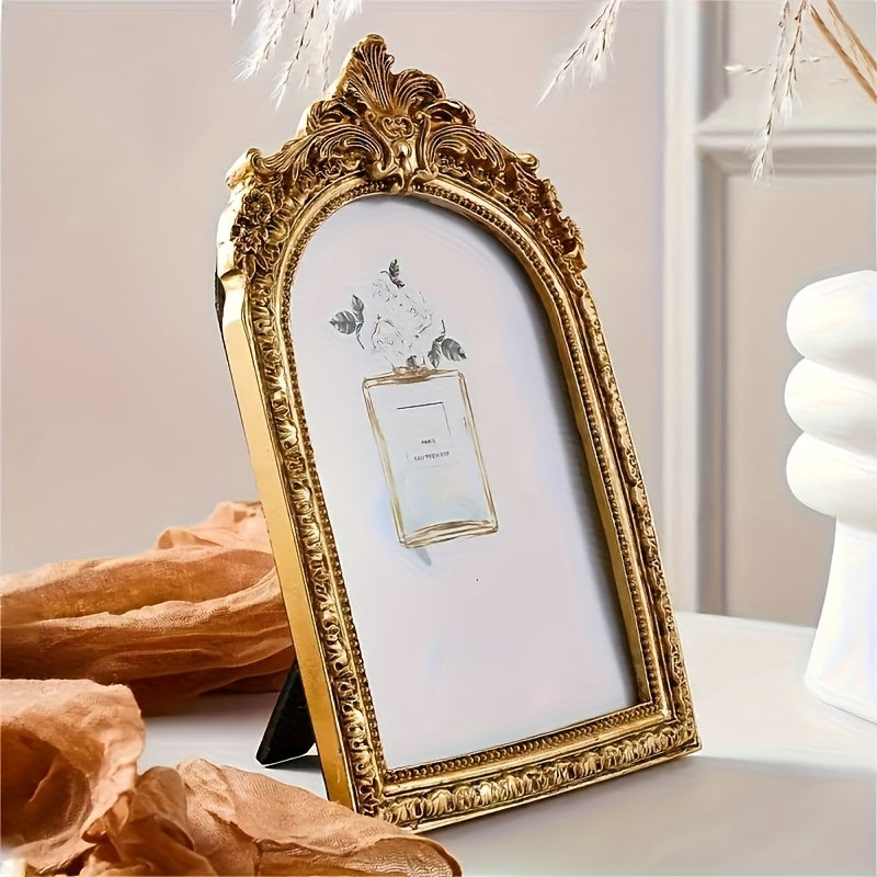 1pc Exquisite Vintage Golden Resin Picture Frame, Photo Frame - Intricate Baroque Style, Tabletop And Wall Hanging Display, Elegant Wedding Picture Frame Decor, Perfect for Wedding, Anniversary, And Special Occasion Photos, Beautiful Home Decor