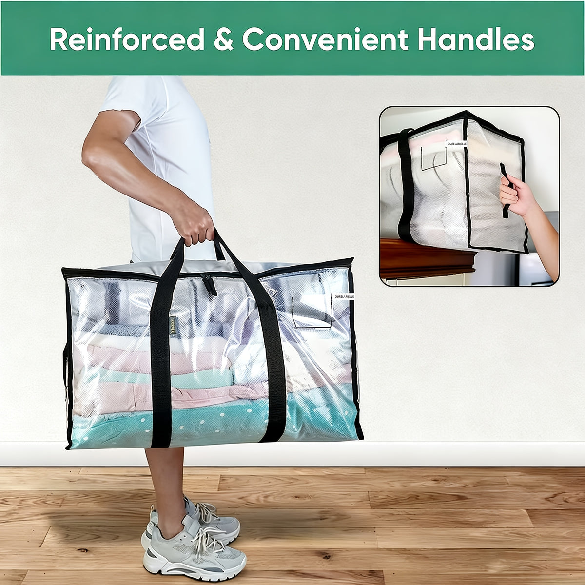 6pcs Heavy-Duty Moving Bags with Reinforced Handle - Oversized Storage Totes, Snap-Close Lid & Plastic Suitable for Clothes, Quilts,, Moving Supplies - Space Saver Bags