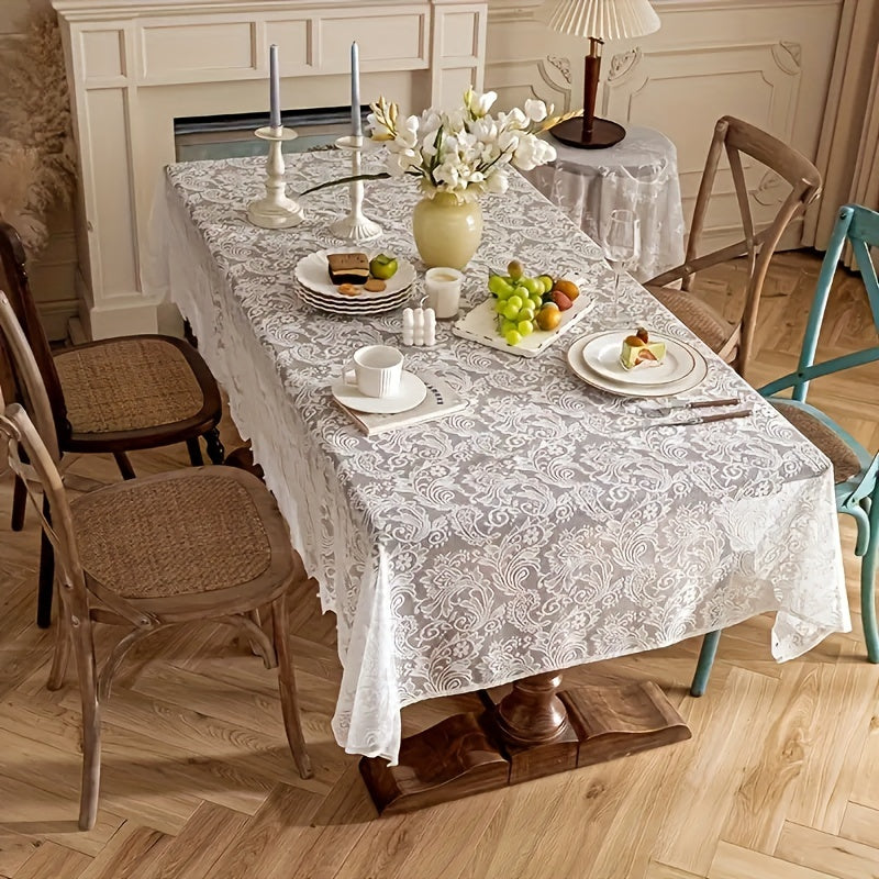 1pc French Paisley Lace Tablecloth, Rectangular Polyester Table Runner for Dining and Coffee Table, Washable, Easy Clean, Home Decor for Christmas, Machine, Solid Pattern, Square Shape