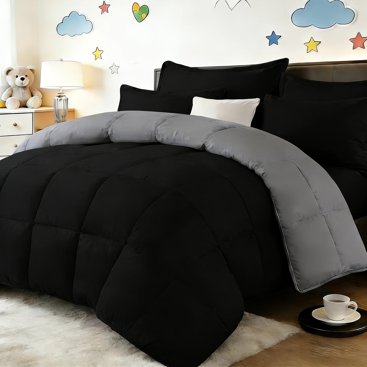 2/3pcs Red And Black bedding with All-Season Comforter, Available in Standard Double/King Double/Super King Sizes. Includes 1 Comforter And 1/2 Pillowcases, Suitable for Kids' Rooms, School Dormitories, Apartments