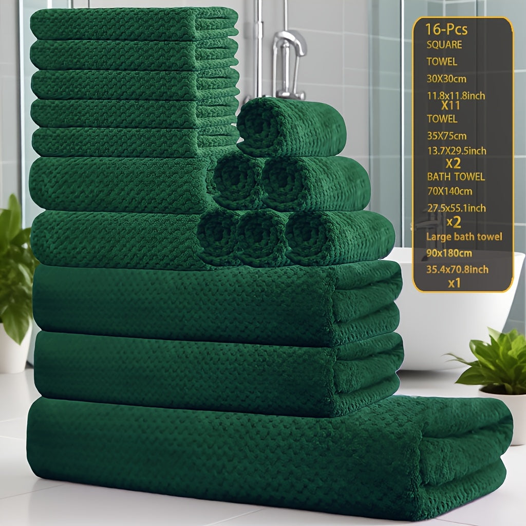 16pcs Coral Velvet Towel Bath Towel Set, 1 Oversized Bath Towel, 2 Bath Towels, 2 Hand Towels, 11 Square Towels, Suitable for Hotels, Home, Travel, Spa
