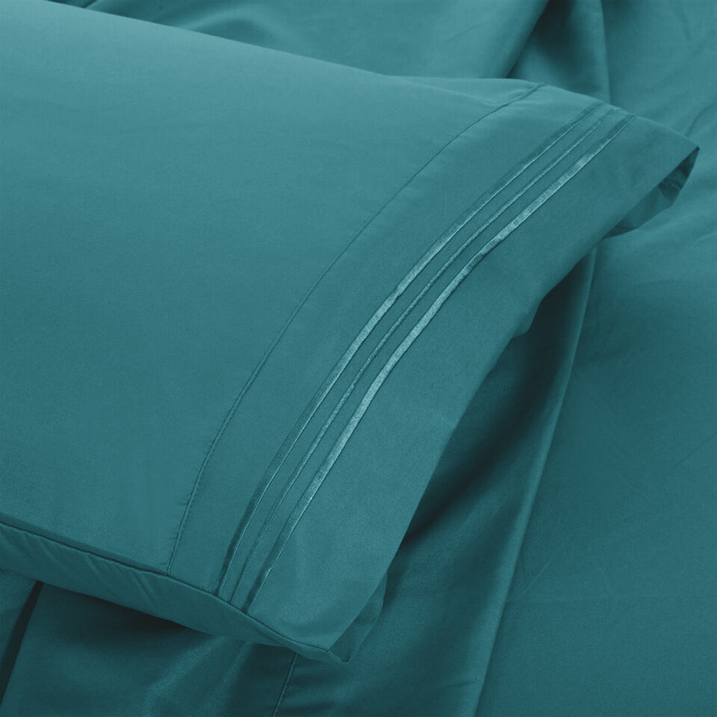 Lux Decor 6 Pieces Solid Bed Sheets Set - Modern Soft Comfortable Bedding Set, Hotel Luxury Skin Friendly Cooling Sheets & Embroidered Pillowcases Without Filler - All Seasons Bed Sheet with 16 Inches deep Pocket, Breathable Skin Friendly & Cooling Sheets